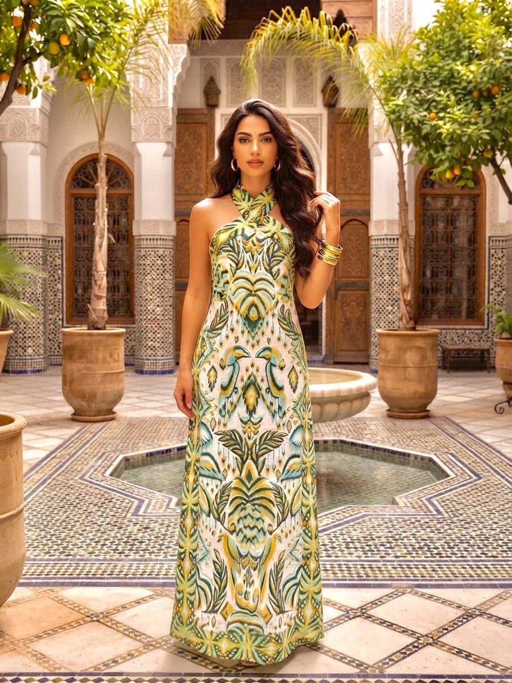 Farm Rio Tropical Tapestry Halter Neck Midi Dress size Medium NWT